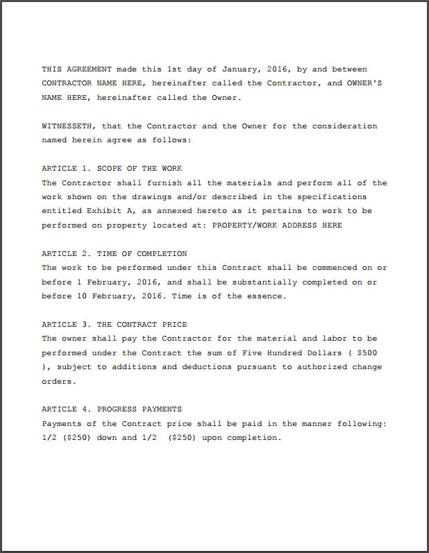 Contractor Agreement Page 1 of 3