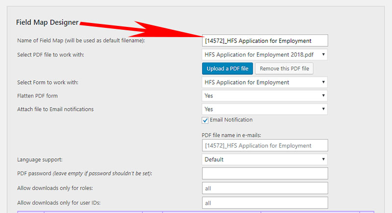 Default PDF Password Field on the Field Map Layout